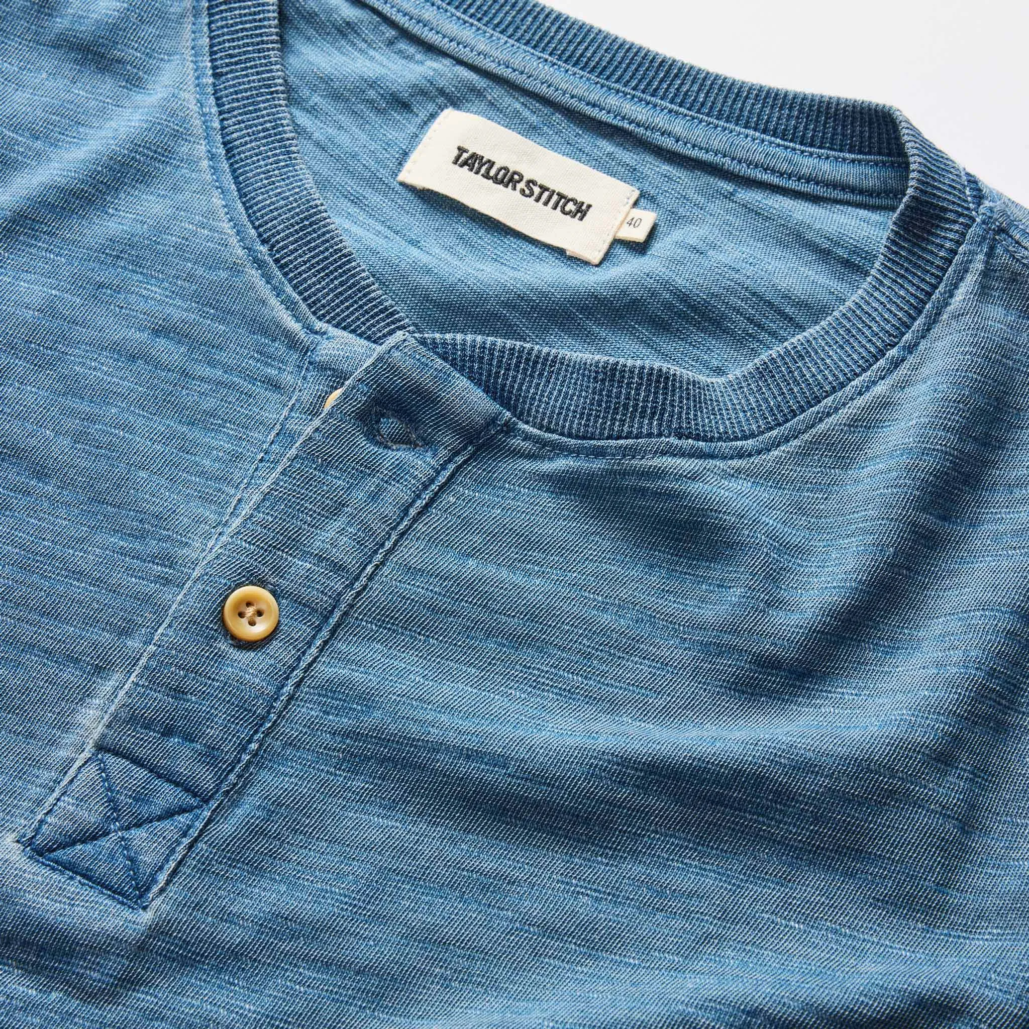 The Organic Cotton Henley in Washed Indigo