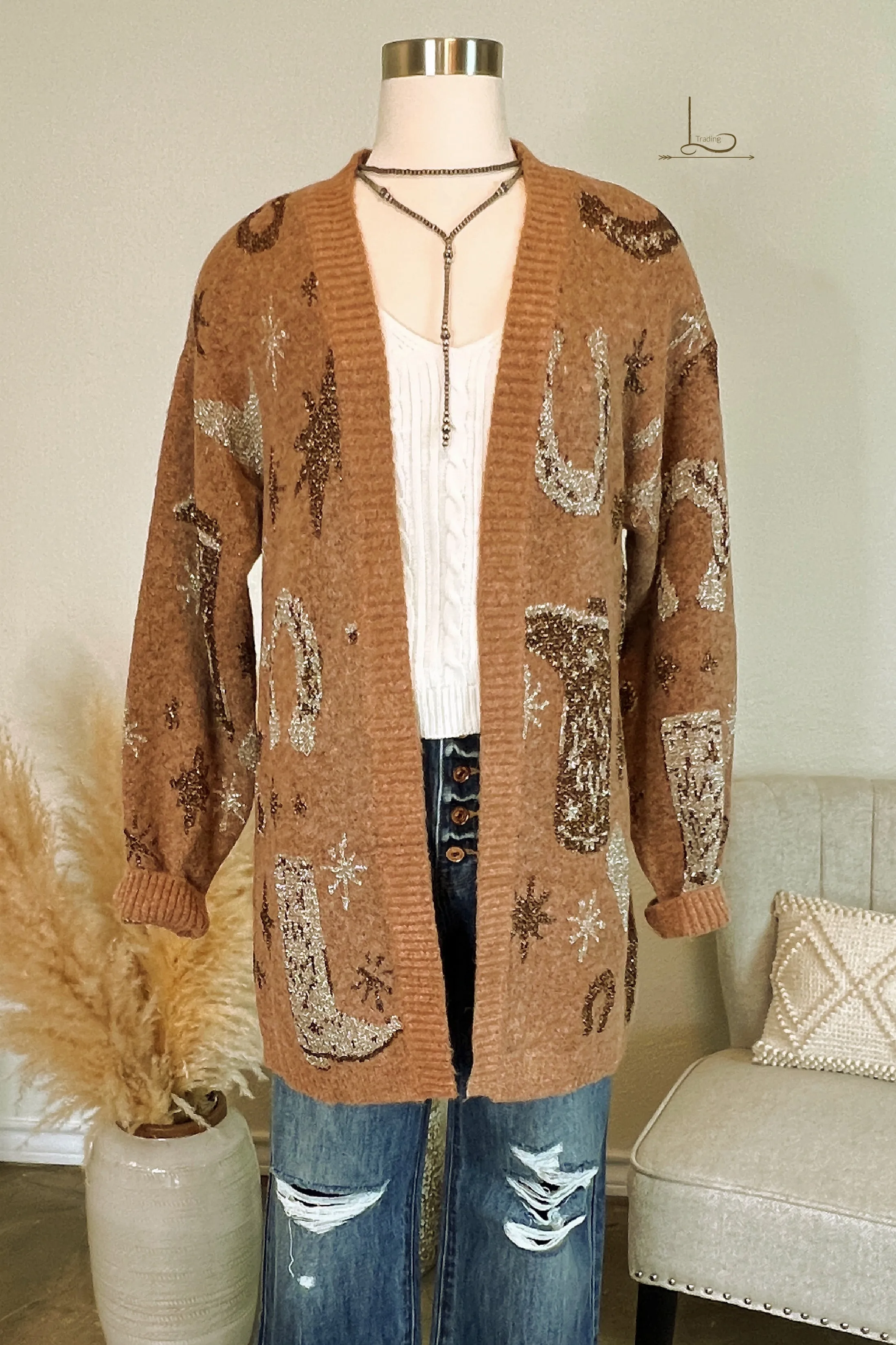 The Westward Cardigan in Saddle Tan