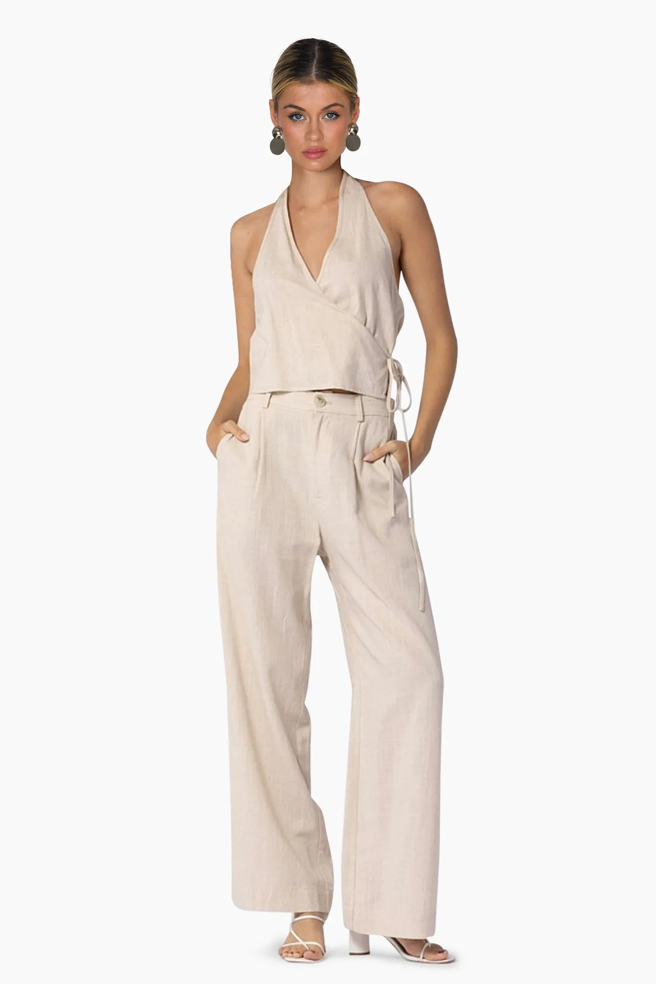 Timeless Tie Wrap Linen Pant Set