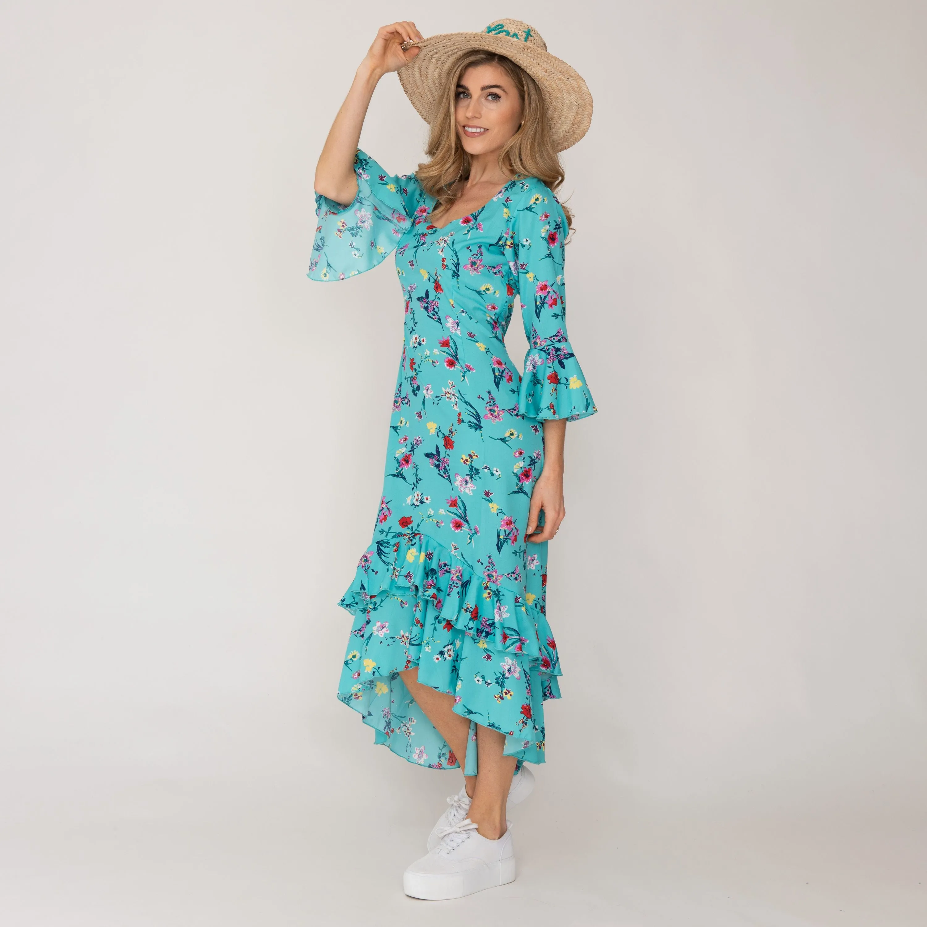 Victoria Midi Dress Turquoise Flower