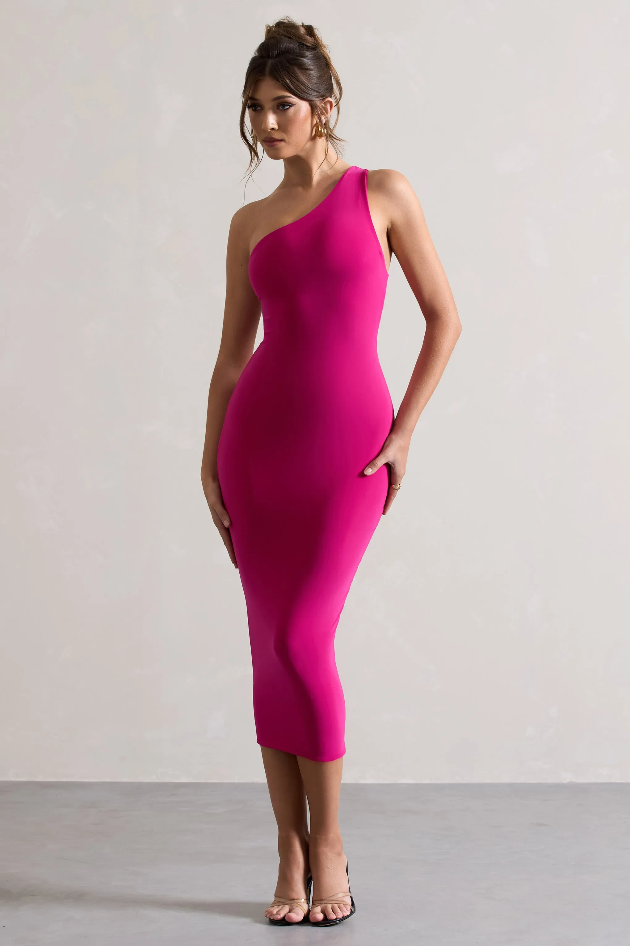 Vineyard | Hot Pink Asymmetric Backless Bodycon Midi Dress