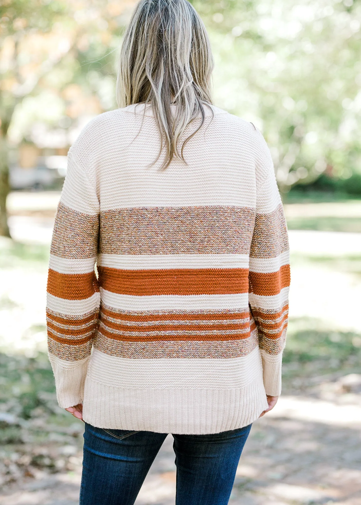 X Brown and Rust Striped Cream Sweater